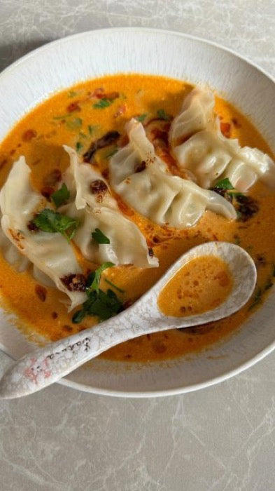 Gyoza in Coconut Curry Broth